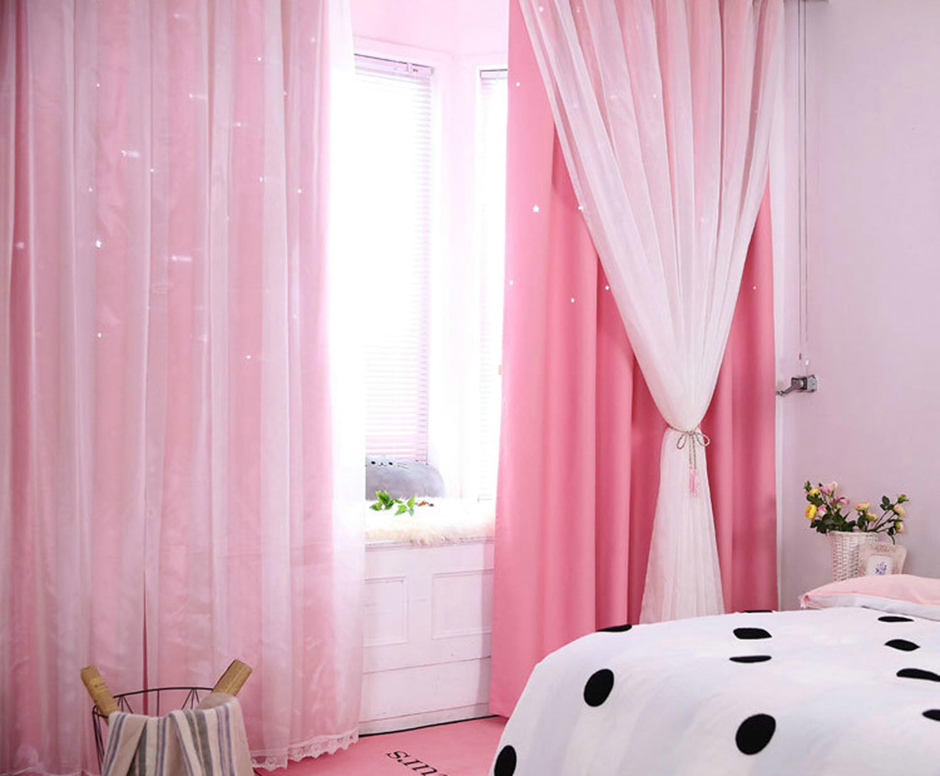 KnSam Juego de 2 cortinas opacas con ojales, para habitación infantil, estrella, poliéster, ojales para ventana, cortinas opacas para niños, cada una de 137 x 183 cm