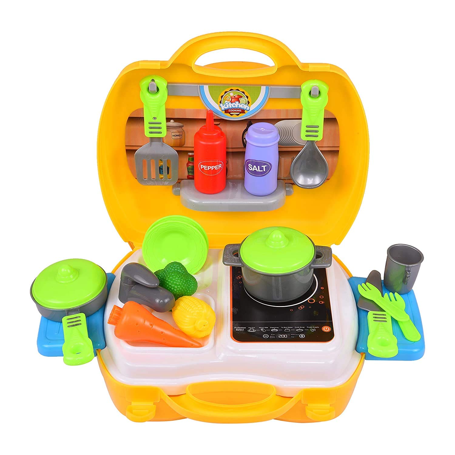 Krireen Luxury Kitchen Set Cooking Toy with Briefcase and Accessories (Yellow) 2