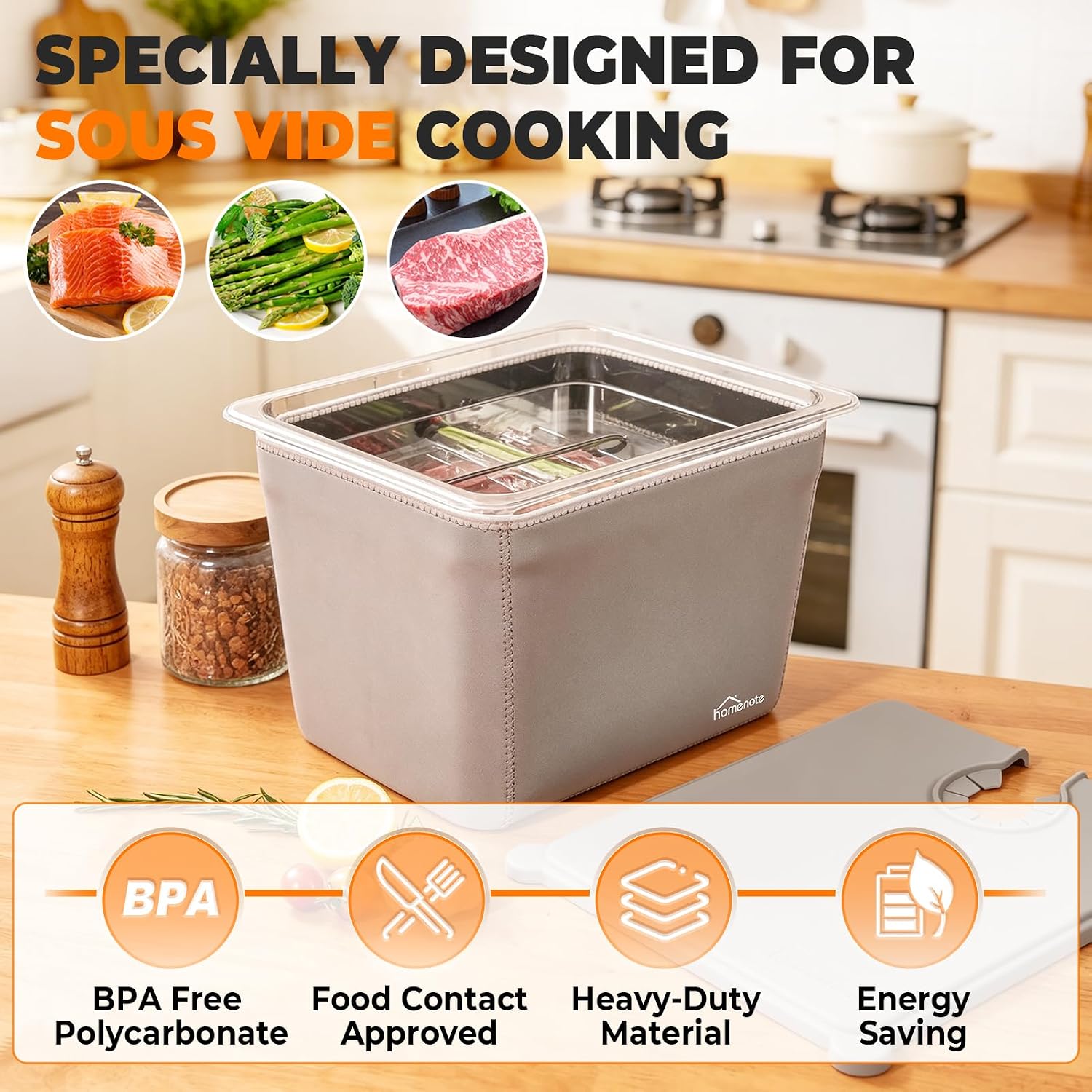 HOMENOTE Sous Vide Container 12 Quart with Collapsible Silicone Lid,Complete Sous Vide Accessories Kit BPA Free,Compatible with Anova and Most Sous Vide Cookers（Comes with Rack and Sleeve）