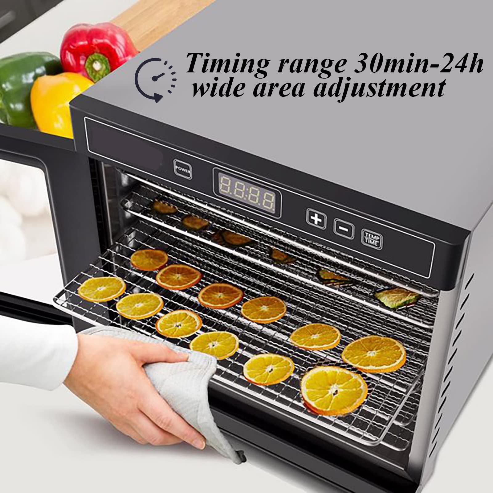 Deshidratador de Alimentos de 8 bandejas Negro, Temporizador de 24 Horas, Ajuste de 35-75 ℃, máquina Seca con Pantalla Digital, para secar Frutas, Carne, Verduras, 220v