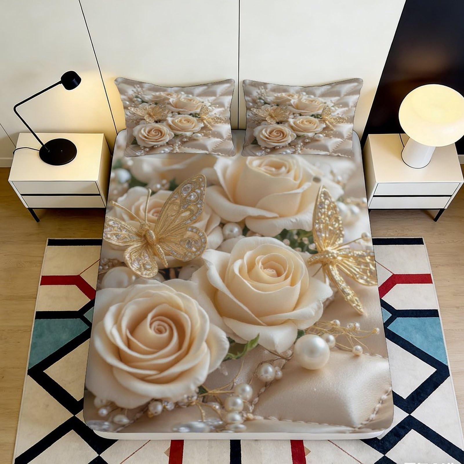 Elegant Rose Fitted Sheet 3D Printed Microfiber soft touch, wrinkle resistant, home decor for bedroom, bed cover, apartment bedding, dustproof, easy care, 118 chars 90x200x25cm