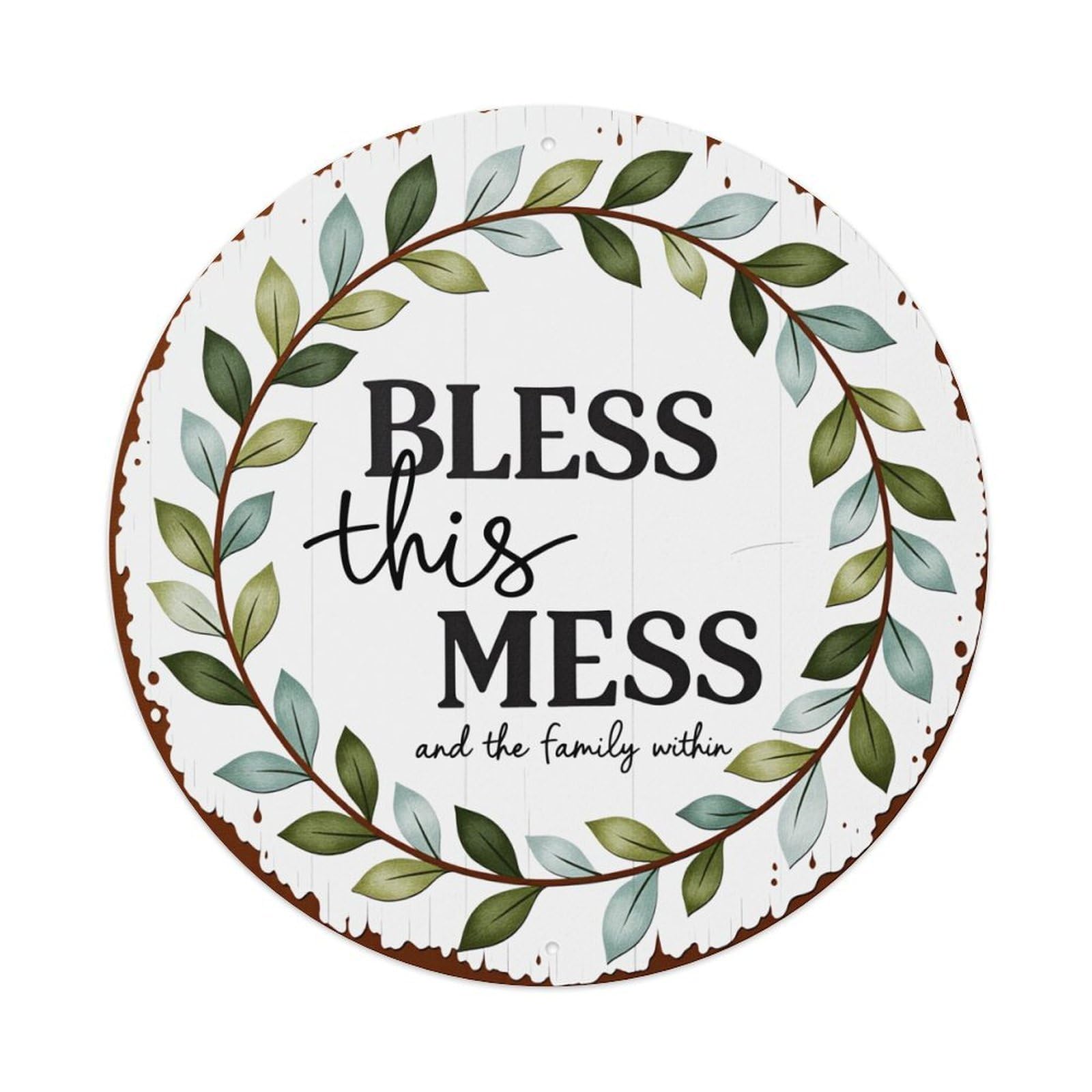 Bless This Mess And The Family Within Round Vintage Tin Sign,Retro Wall Art,Metal Poster for Home, Bar, Garage, Cafe, Rustic Indoor & Outdoor Decor, 8x8 Inches