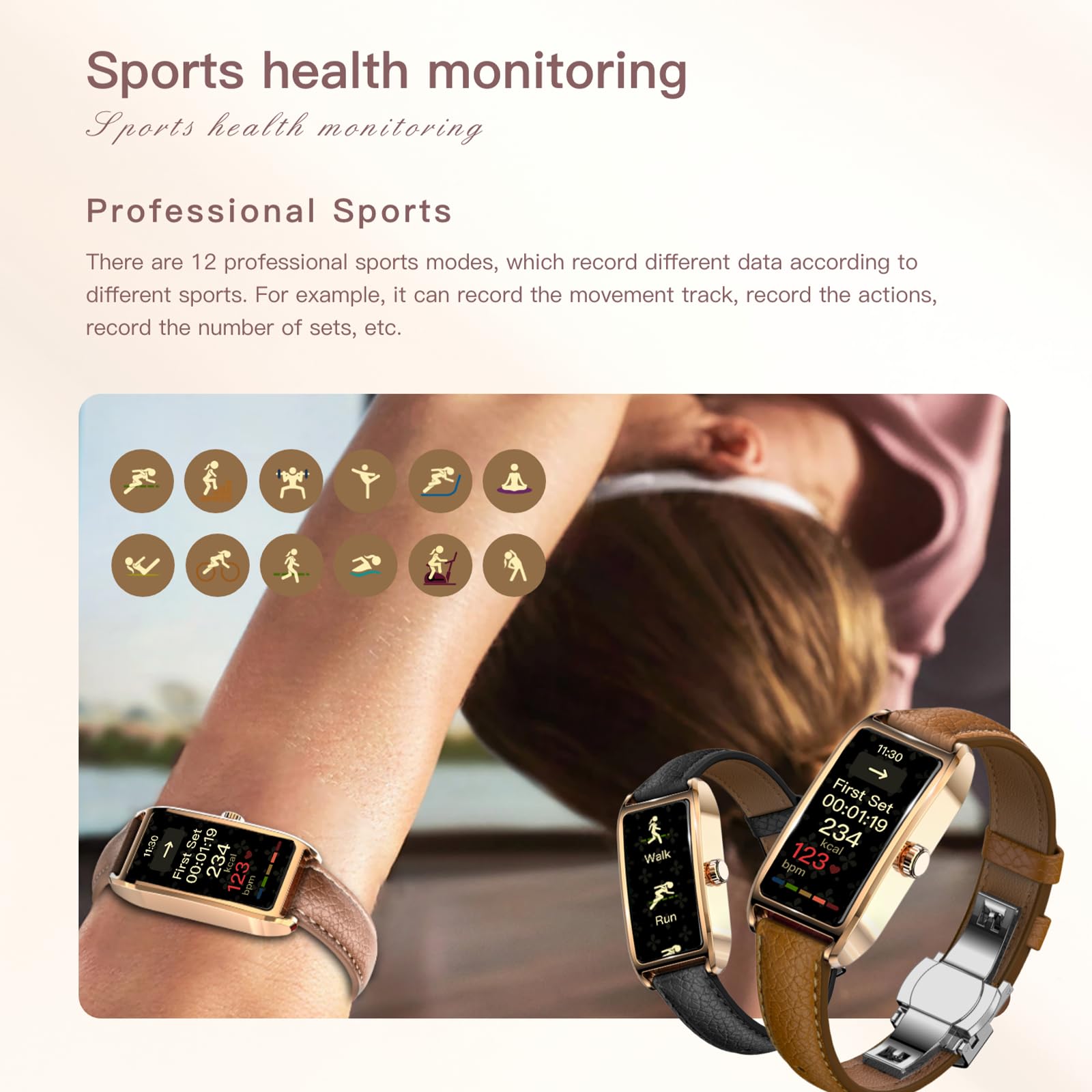 Fitness Tracker per le donne Dainty Smart Watch Orologio fitness con più modalità sportive Monitoraggio del sonno Cardiofrequenzimetro Contapassi Salute femminile per Android iOS