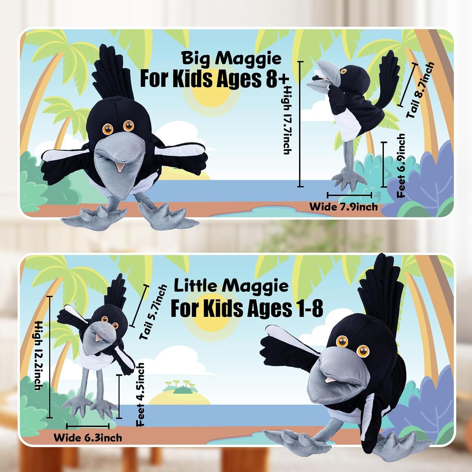 Steve and Maggie Plush Toy – Maggie Magpie Handpuppet for Kids 1+, Soft Bird Puppet for Pretend Play, Nursery Rhymes & Learning, Interactive Toddler Toy for Bedtime Stories and Social Skills (Grande)