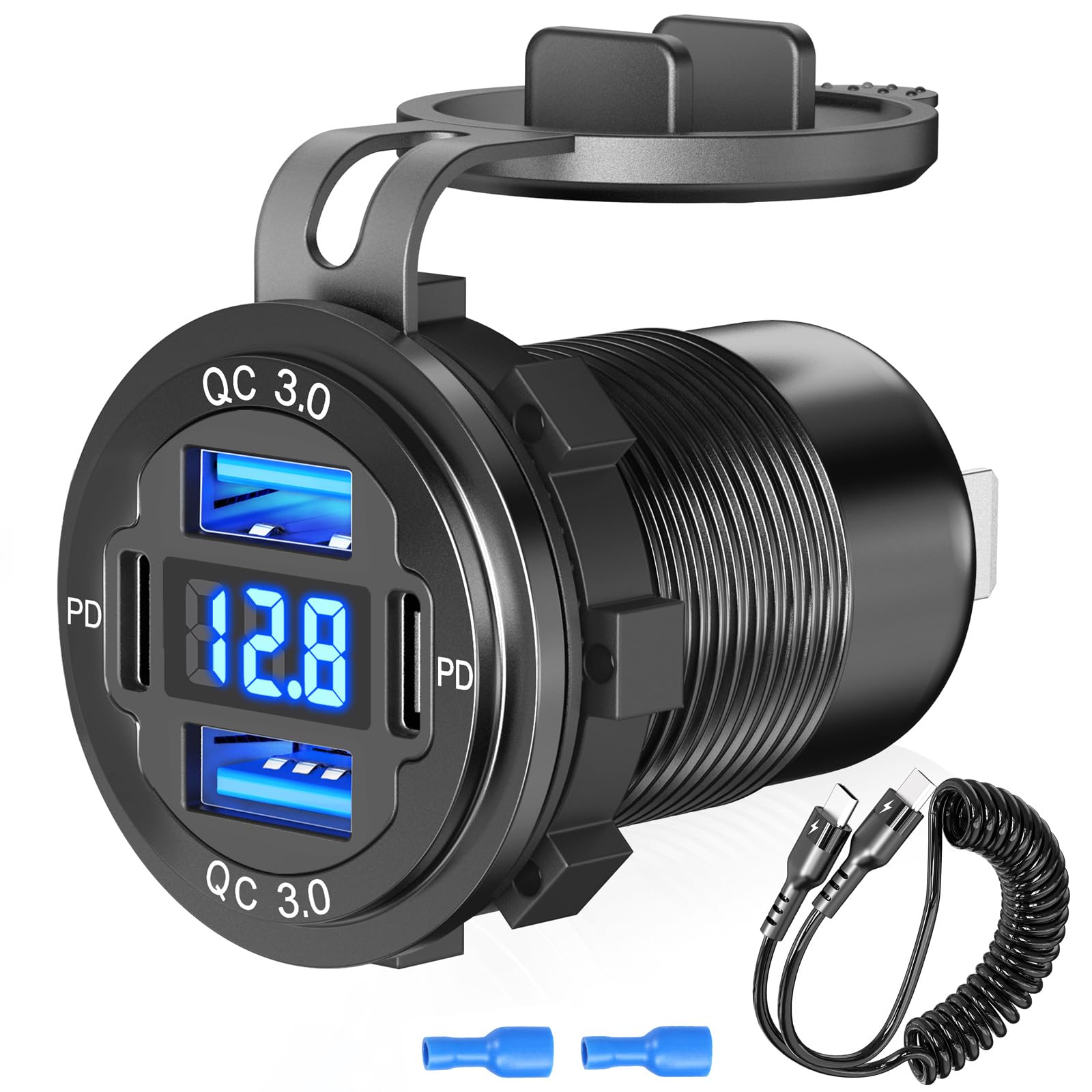 78 W cuatro puertos cargador de coche 12 V USB salida aluminio zócalo para RV barco marino, carga rápida cargador