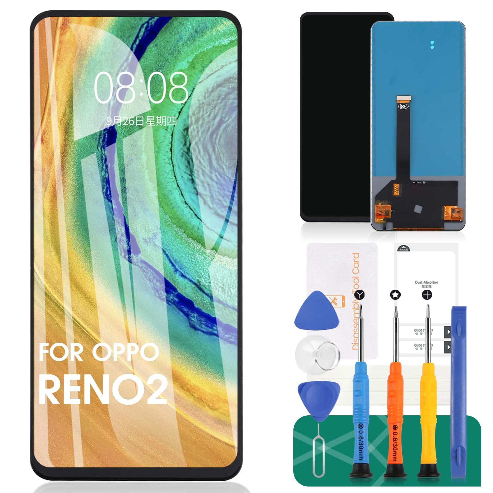 SRJTEK TFT do OPPO Reno2 wyświetlacz LCD do OPPO Reno 2 zamiennik ekranu CPH1907 dotykowy digitizer zestawy naprawcze bez ramki (czarny, bez rozpoznawania odcisków palców)
