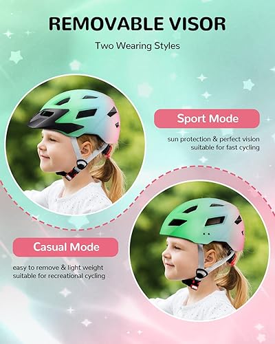 Miniatura 4 de Casco de bicicleta para niños, casco ajustable para niños y niñas de 3 a 5 a 8 años, casco de bicicleta multideportivo con visera para ciclismo,