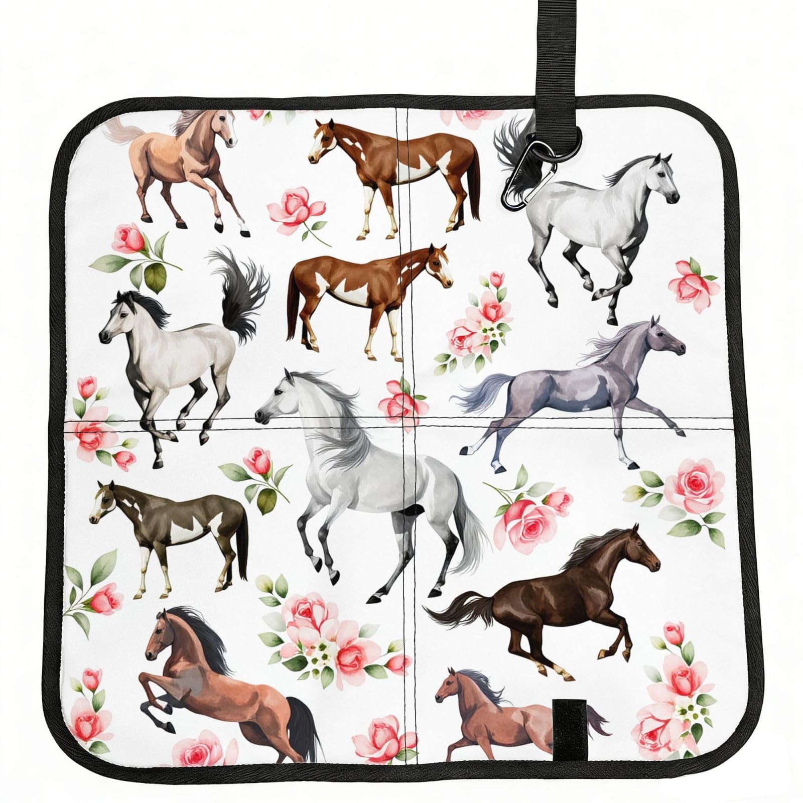 SDEGTHO Horse Rose Print Padded Seat Pad Folding Cushion Waterproof Bench Mat Portable Outdoor Rest Mat 15.8"