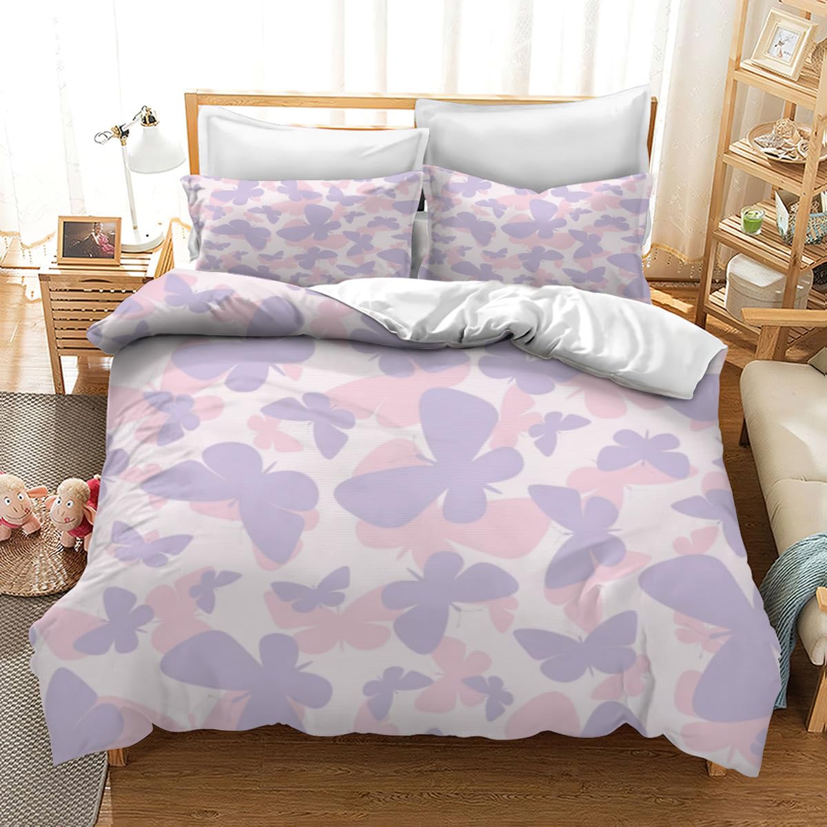 Feelyou Set Biancheria Da Letto Queen Size Motivo Astratto Viola E Nero - Copripiumino Reversibile Con 2 Federe - Microfibra Morbida
