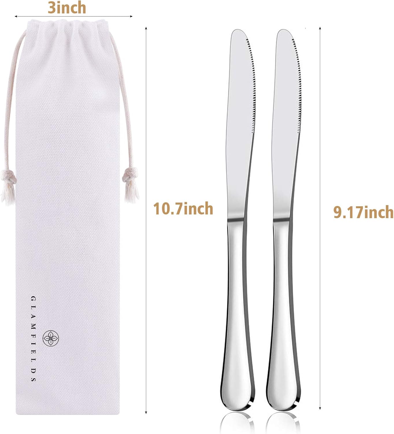 GLAMFIELDS 8-piece Good Stainless Steel Dinner Knives with Round Edge, 9 Inches : Home & Kitchen