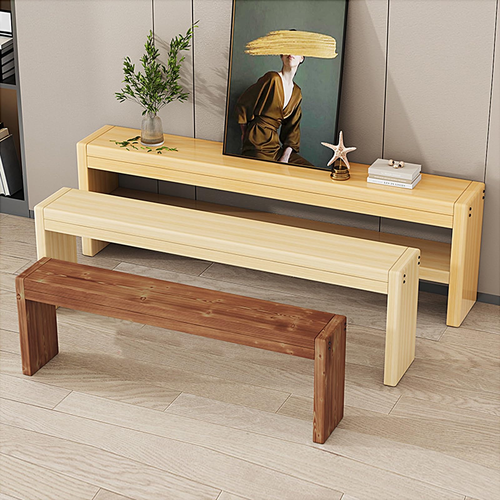 Panchina da ingresso in legno sottile, 61 cm, in legno naturale, stretta, per camera da letto, soggiorno e corridoio, elegante arredamento per piccoli spazi