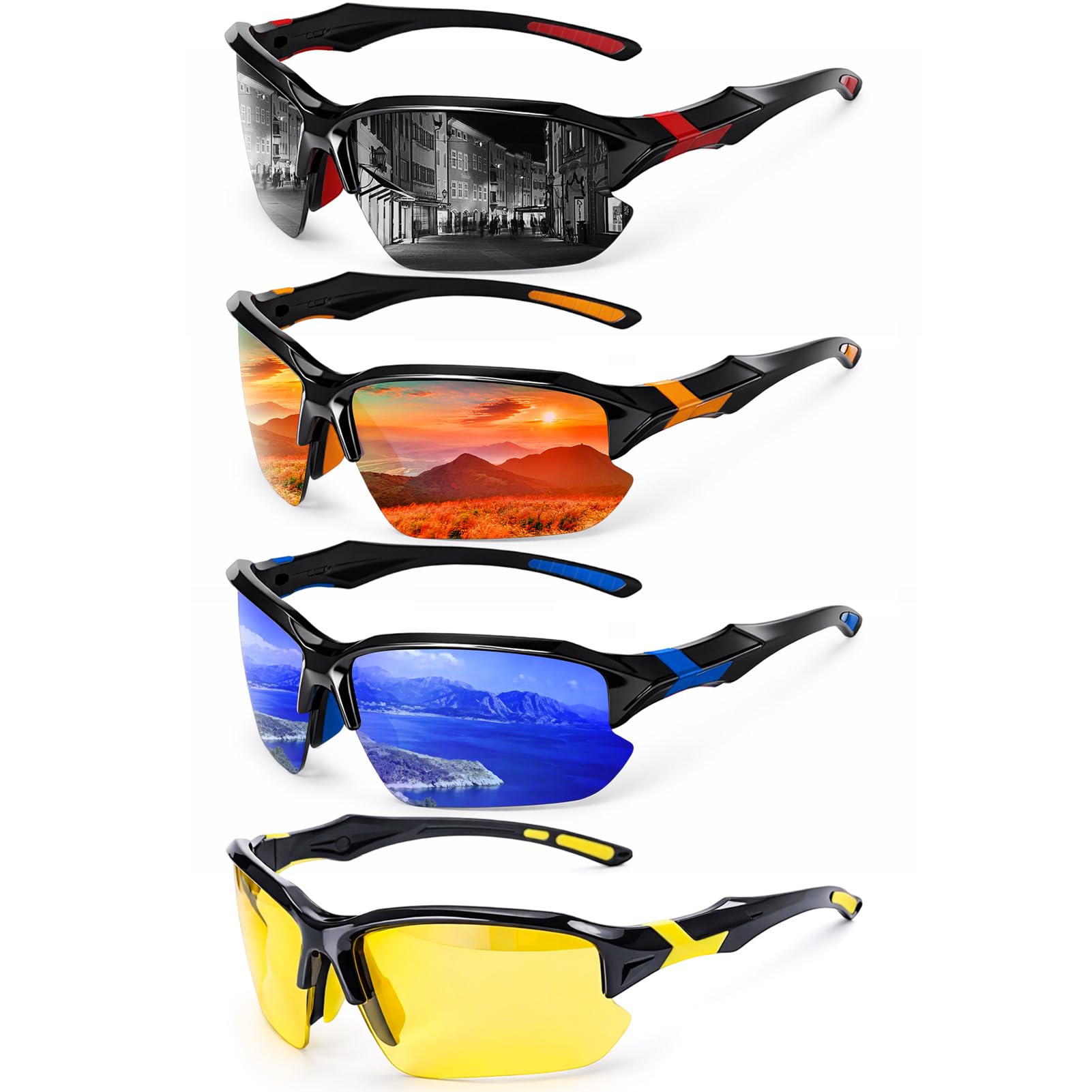 4/5Pack Occhiali da sole sportivi polarizzati per uomo donna baseball ciclismo corsa pesca protezione UV occhiali da sole