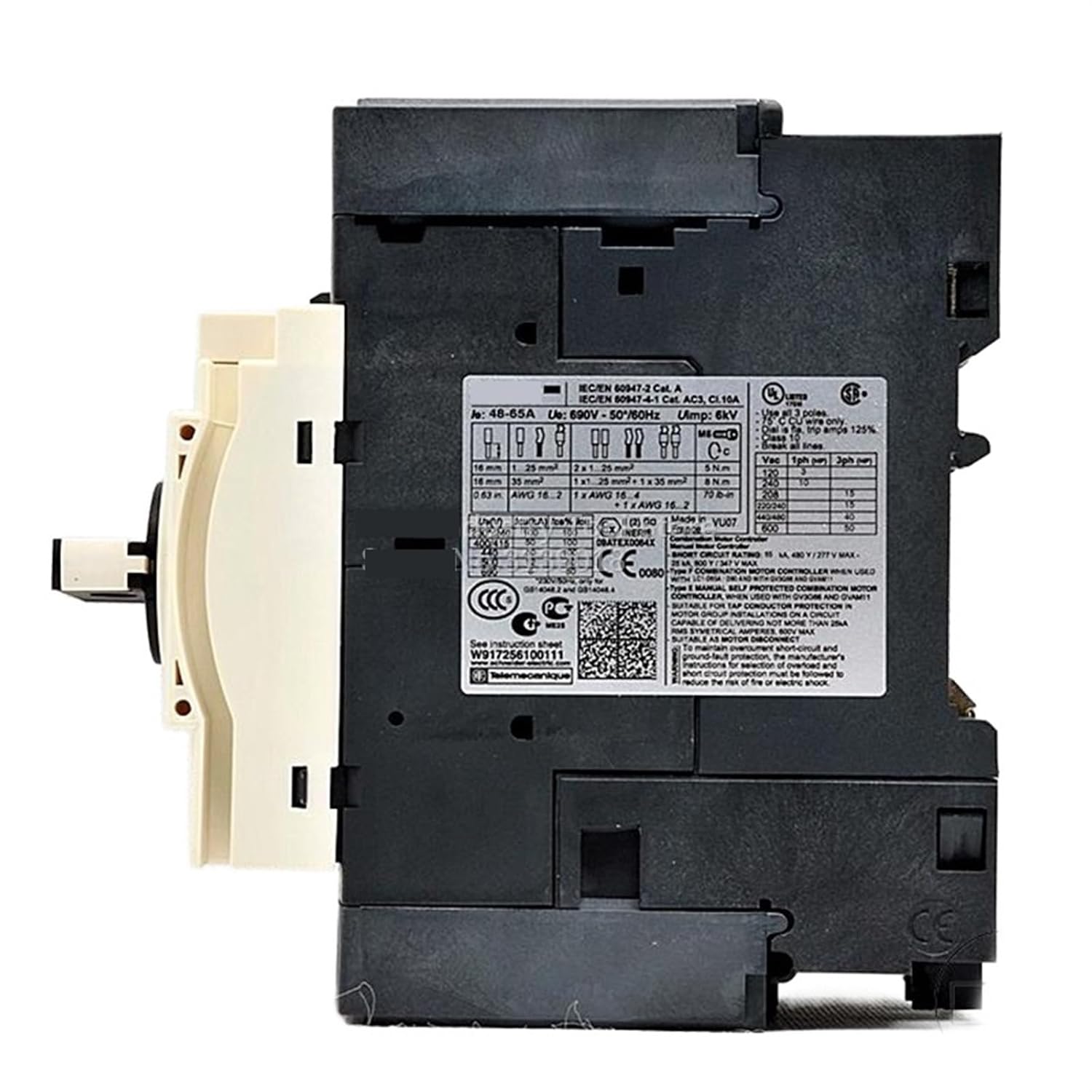 BAWHO GV3-P65 Motor Circuit Breaker GV3P65 48-65A 3P Knob Type 1Pcs