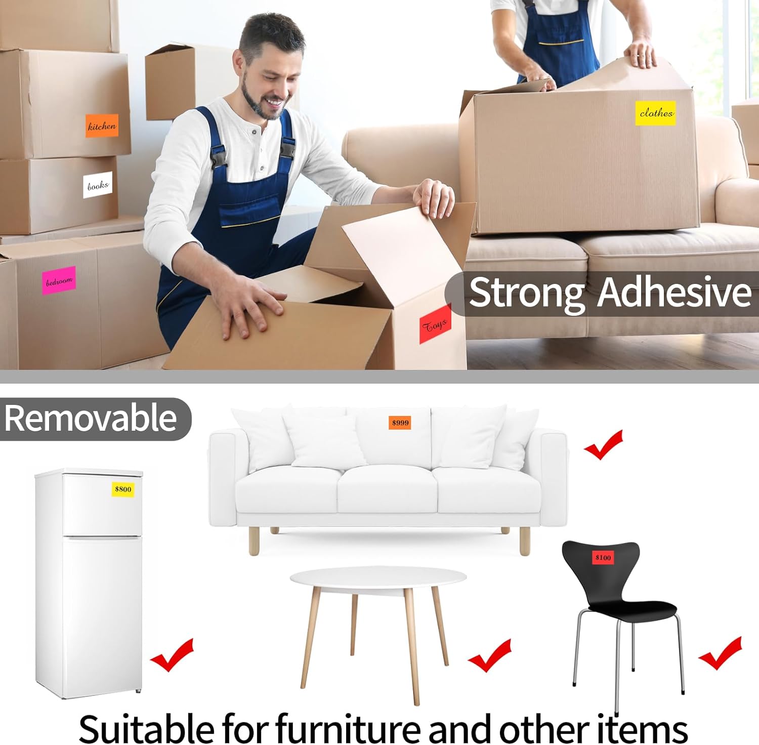 STARLIBOO Removable Colored Labels Stickers, 3X5 Inch Removable Large Label Stickers for Moving Boxes and Storage Bins- Waterproof- Tear Resistant (Multicolor - Image 5