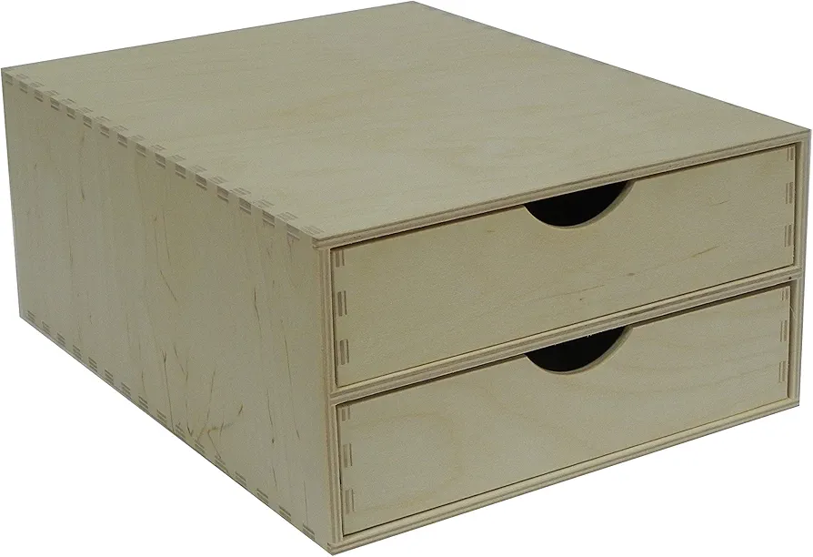 A4 Double Wooden Drawer - Box Desktop Office Desk Storage Decoupage Unpainted