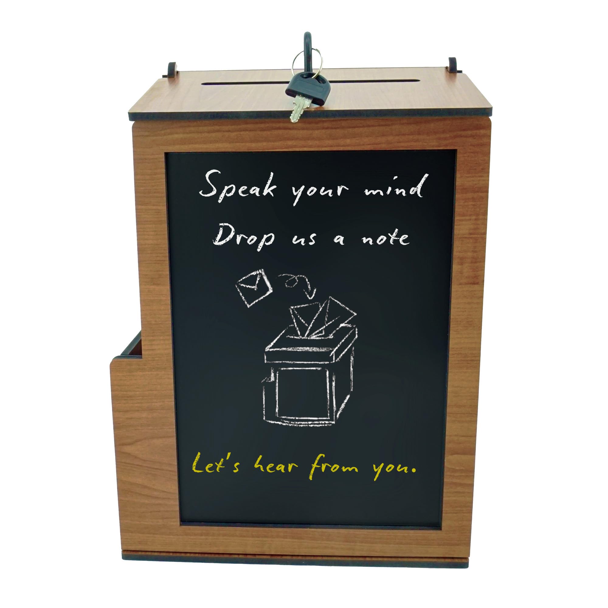 SHUMEI Urna rústica de madera vintage con cerradura, caja de sugerencia, consejos y donación segura multiusos con pizarra para iglesias, cafeterías, restaurantes y oficinas