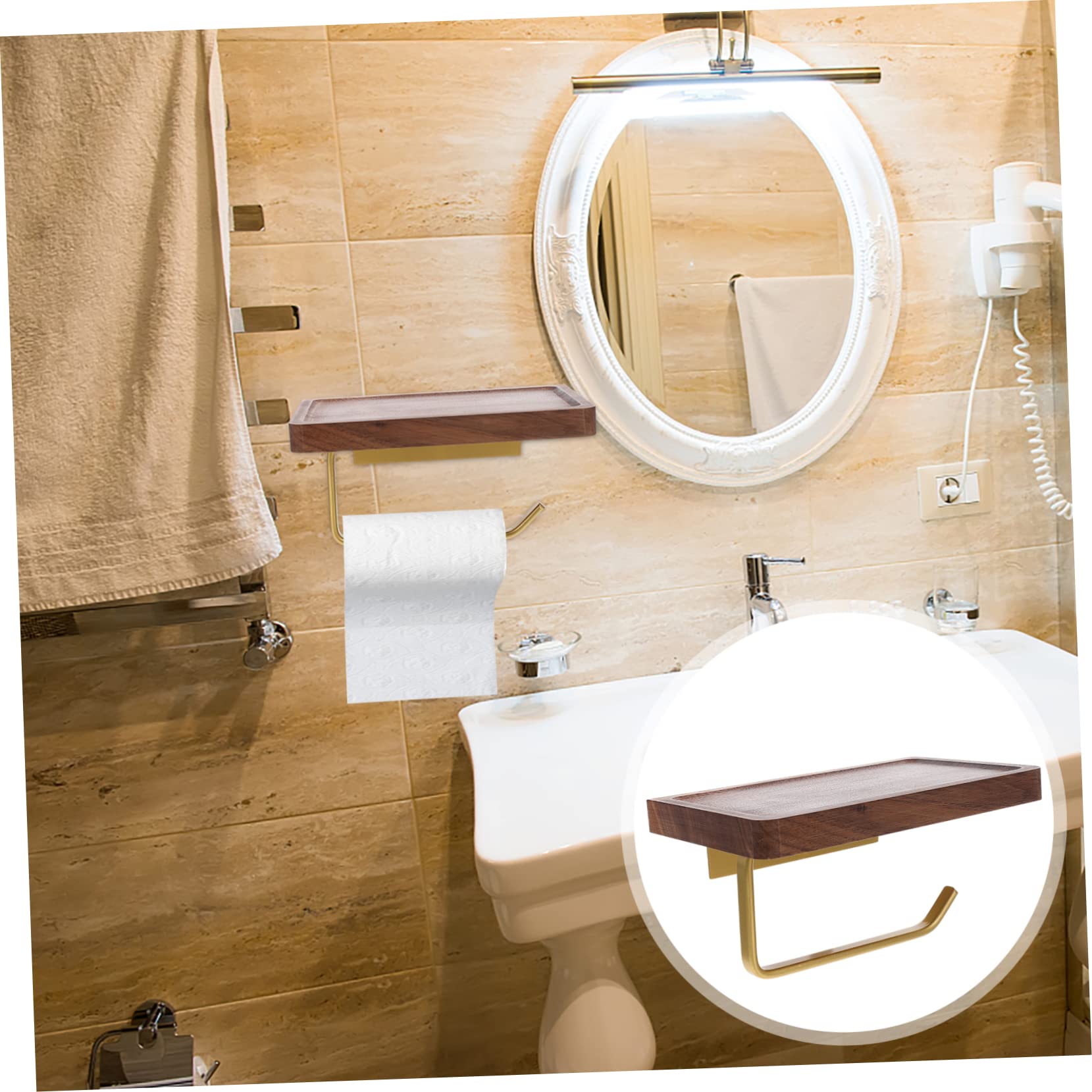 Toilettenpapierhalterung aus Schwarzem Walnussholz, für Bad und Küche | Rollenpapierhalter mit Ablage, 1 Stück, Verdickte Ausführung, Inklusive Bohrzubehör