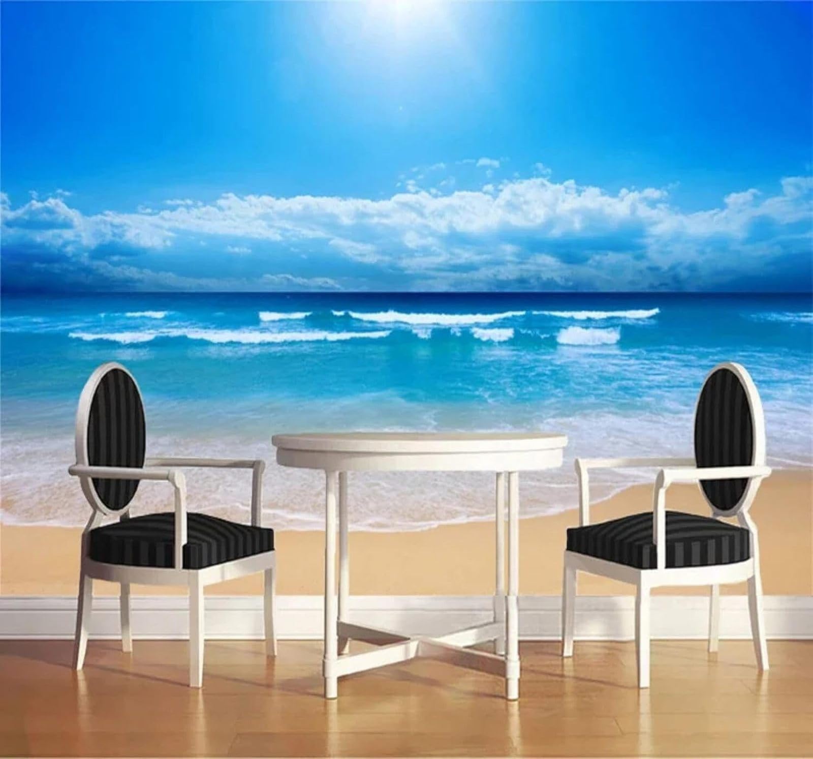 XLMING Beautiful Blue Sea Beach Seascape 3D Wallpaper Silky Texture Home Study Office Grey Dining Room Sofa Bedroom Living Room TV Backdrop-400cm×280cm