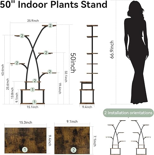 Miniatura 6 de Soporte para plantas con luces de crecimiento, soporte para plantas de interior de 8 niveles, estante de esquina iluminado de 50 pulgadas, soporte