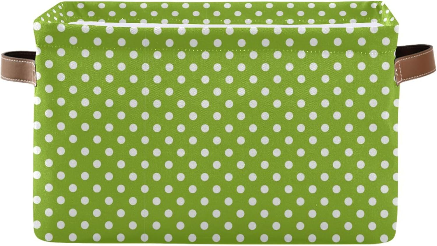 Wamika Green Polka Dot Storage Basket Fabric Kitchen Bathroom Baskets Toy Open Home Storage Bins Boxes Foldable Organizer Bag for Baby Cloth Book Shelf Closet Baskets 16×12×8 Inches 2 Pack