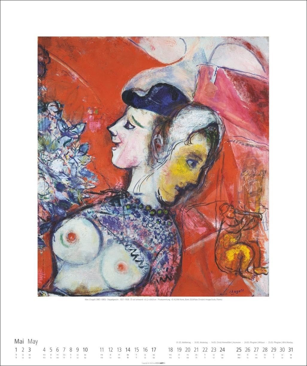 Marc Chagall Kalender 2026: Kunstvoller Wandkalender mit farbenprächtigen Meisterwerken des 20. Jahrhunderts. Großer Kunst-Kalender 2026. 46 x 55 cm. Hochformat