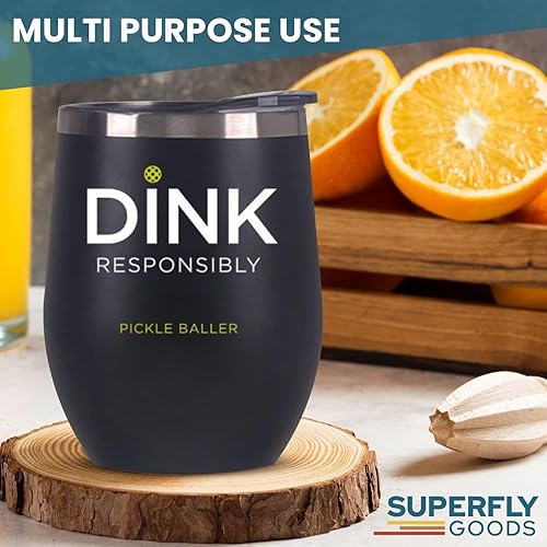 Miniatura 5 de Pickle Baller - Dink Responsibly - Vaso de vino de acero inoxidable Pickleball Highball - Regalo de bola de pepinillo