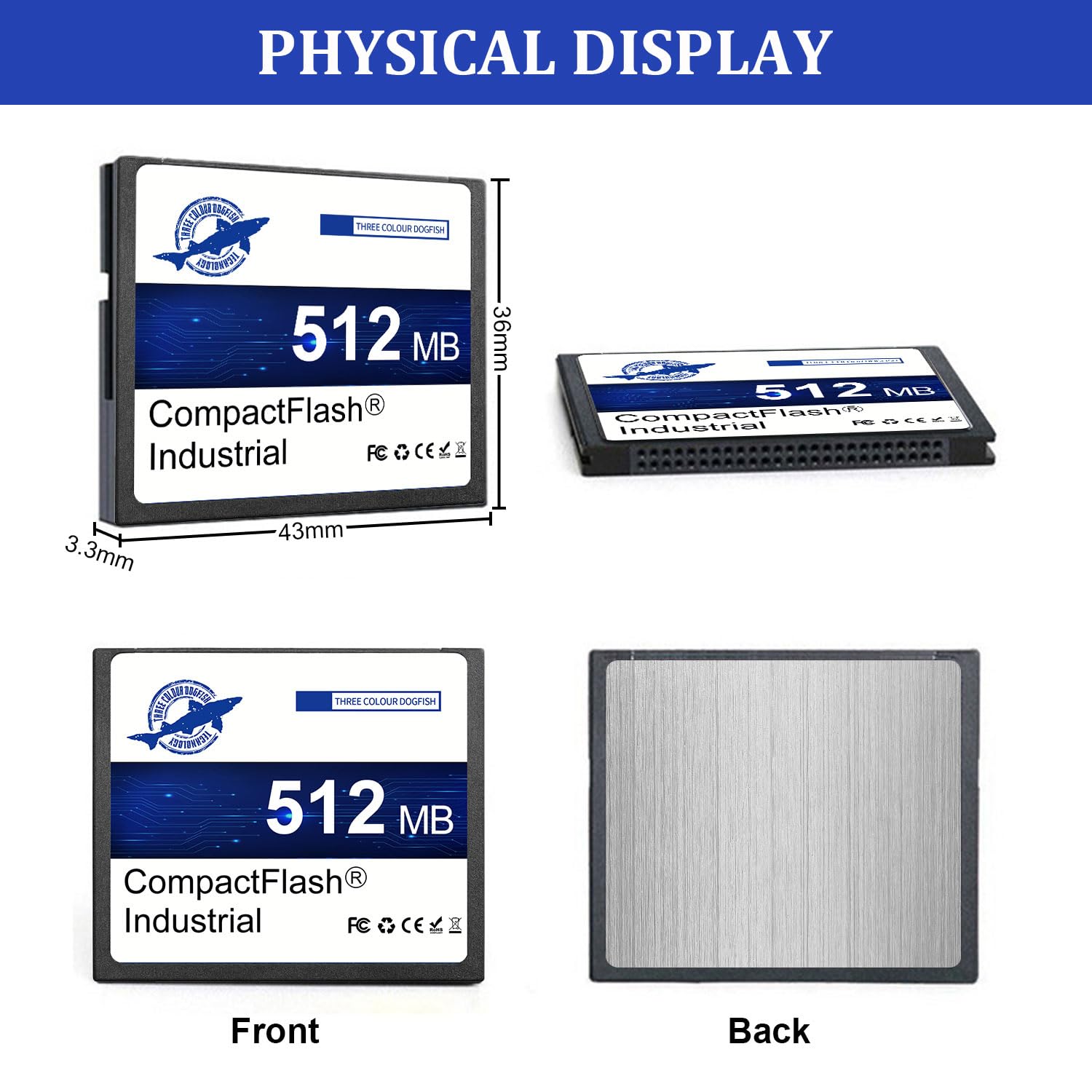 Dogfish Compact Flash Scheda di Memoria 512MB 10PACK, Industriale CF Card Tipo I per Attrezzature Industriali, Macchine CNC, Sistemi Embedded e Vecchie Fotocamere