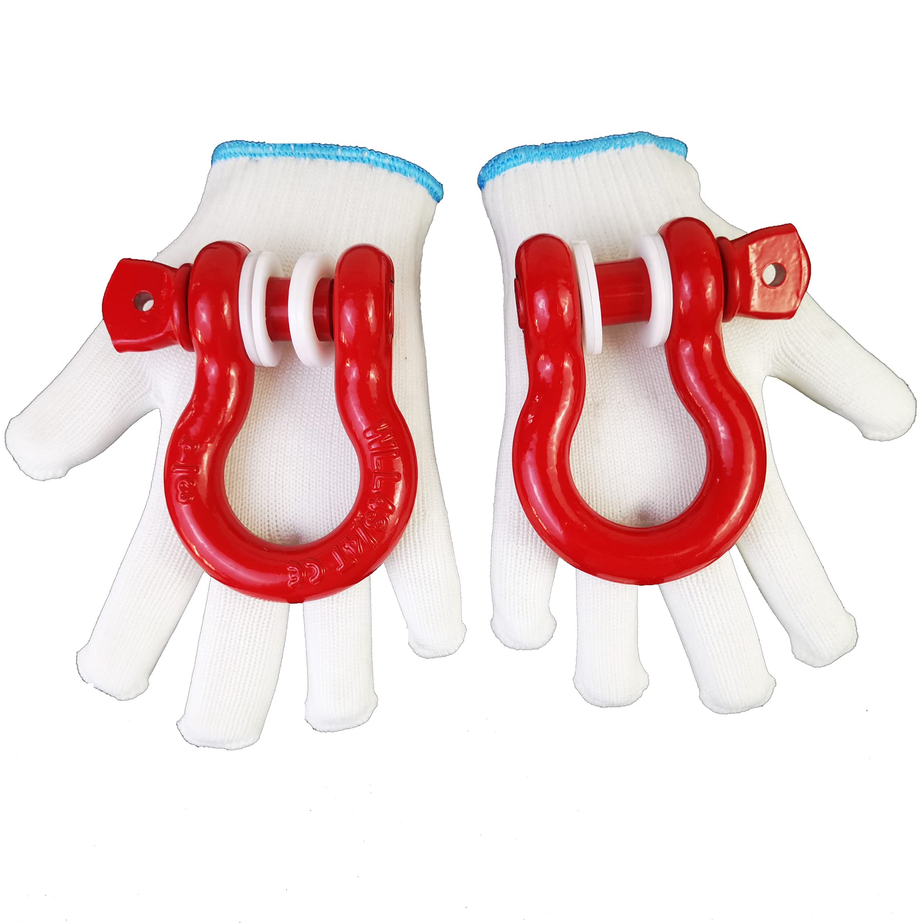 Acando Pack of 2 Red Powder Coated 3/4 D Ring Shackles with Gloves Bundle with 8 Pieces White Shackle Isolator Washers to Protect Your Tow Shackles and Bumper Reduce Rattling