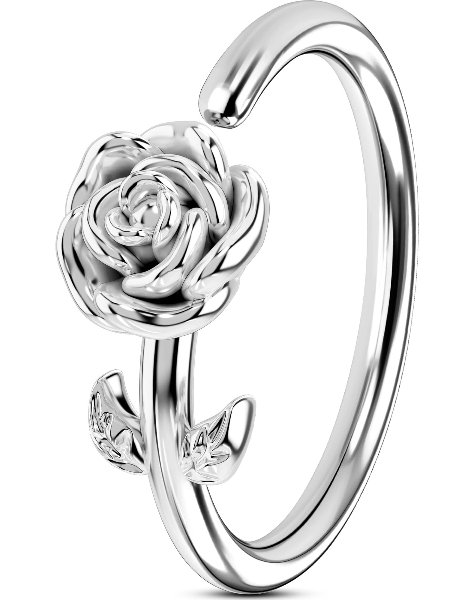 OUFERNose Rings Flower Rose Seamless Open Nose Rings Hoops 20G, Stainless Steel Floral Nose Helix Daith Rook Tragus Piercing Jewelry for Women Men