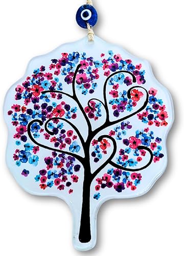 Decoración colgante con forma de árbol de la vida con cuentas de mal de ojo, símbolo de positividad y dije de buena suerte para interiores y