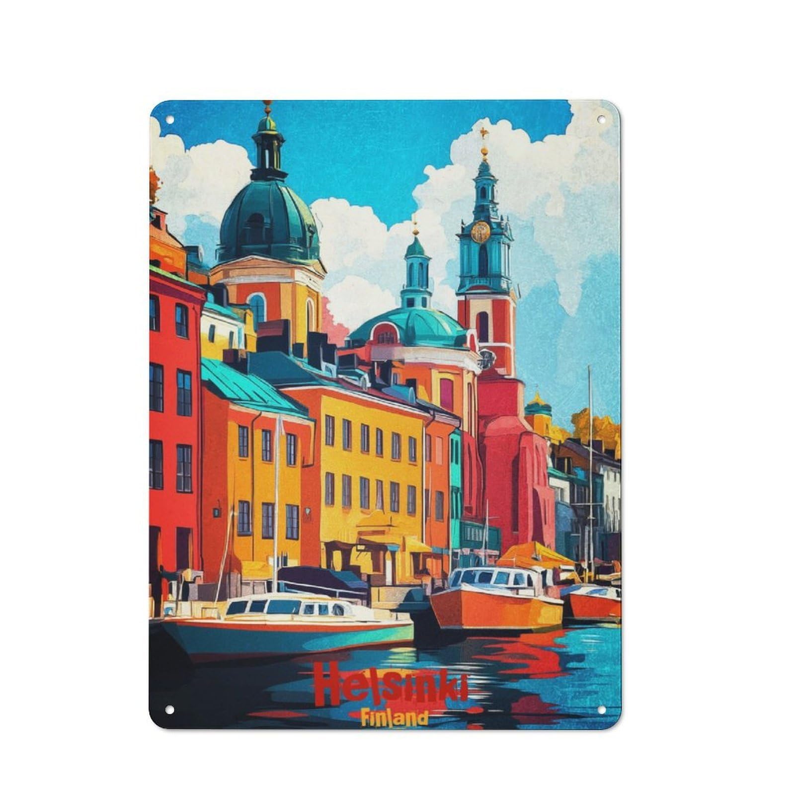 Junmoney Helsinki Art Metal Sign 40X30cm With For Workshop Wall, Rustic Decor, For Collectors Decorating Workshops And Hobby Rooms