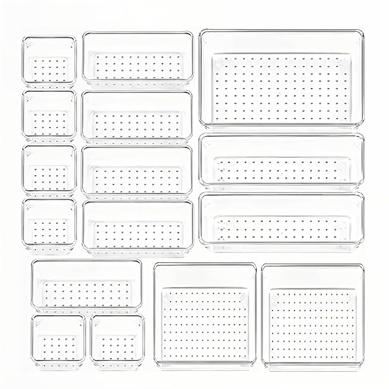 Kuber Industries Set organizer da cucina, set di vassoi organizer per trucchi, vassoio divisorio per cassetto da scrivania, set organizer multiuso, organizer per cancelleria, set da 16 pezzi,