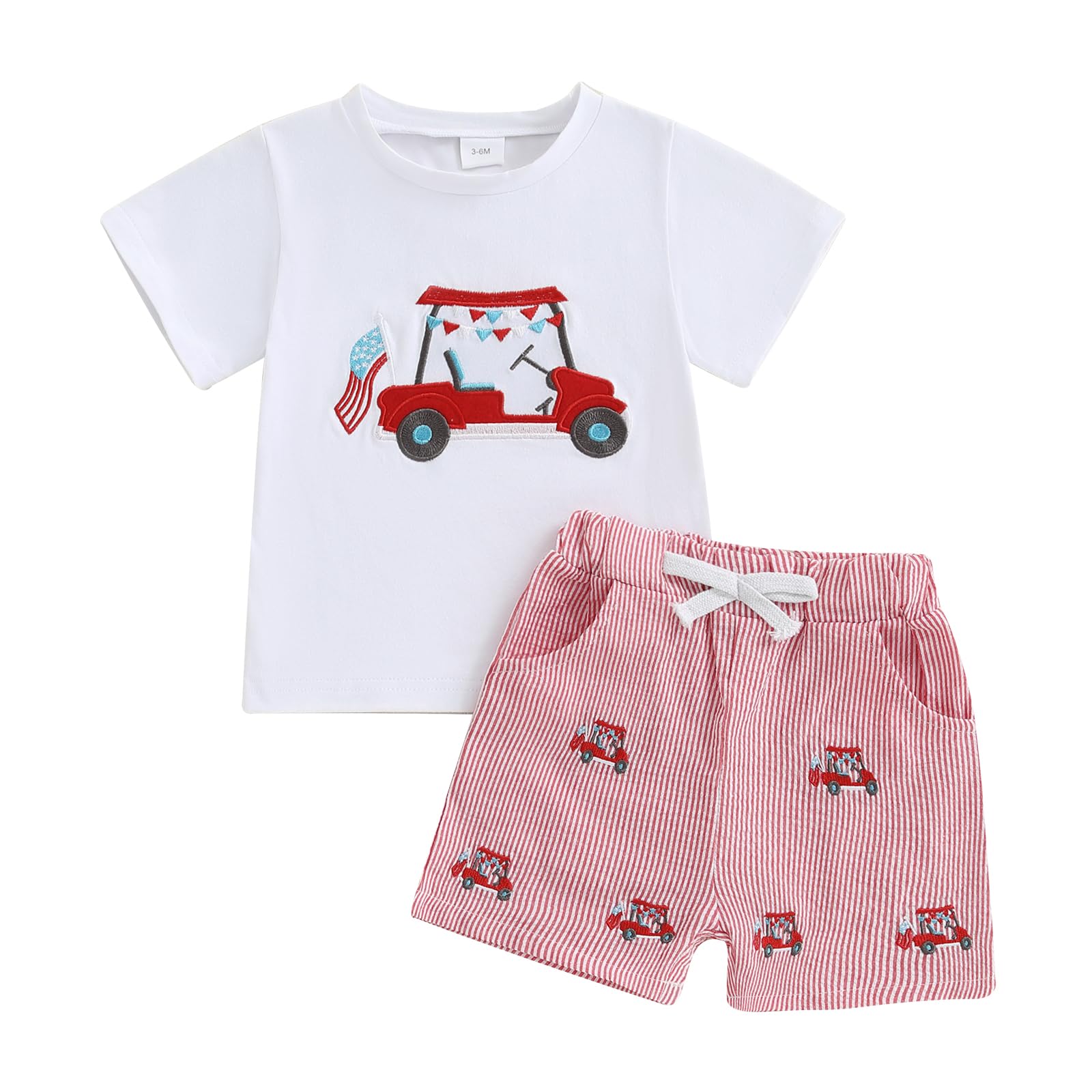 niceclould Toddler Baby Boy 4th of July Outfit Short Sleeve T-shirt Top with Stripes/Plaid Shorts Set Fourth of July Clothing (A-White, 18-24 Months)