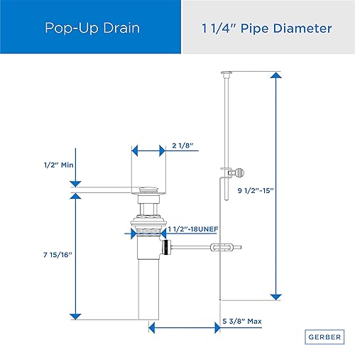 Miniatura 3 de Danze - Tapón de drenaje de metal para ensamblar, con barra de elevación y desbordamiento, D495002BN