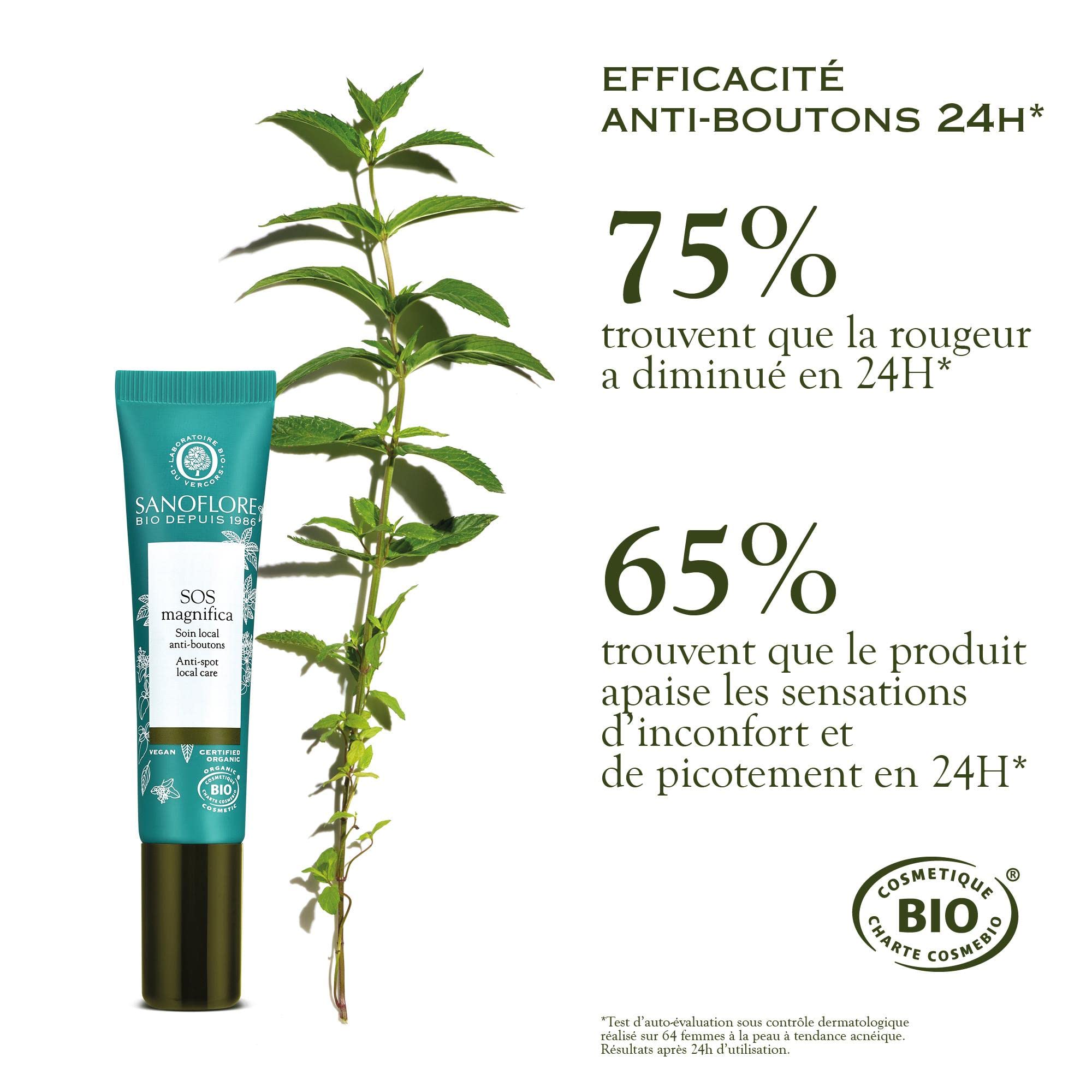 Sanoflore SOS Magnifica - Soin Local SOS Anti-Boutons Certifié Bio - À la Menthe Poivrée du Vercors - 15 ml