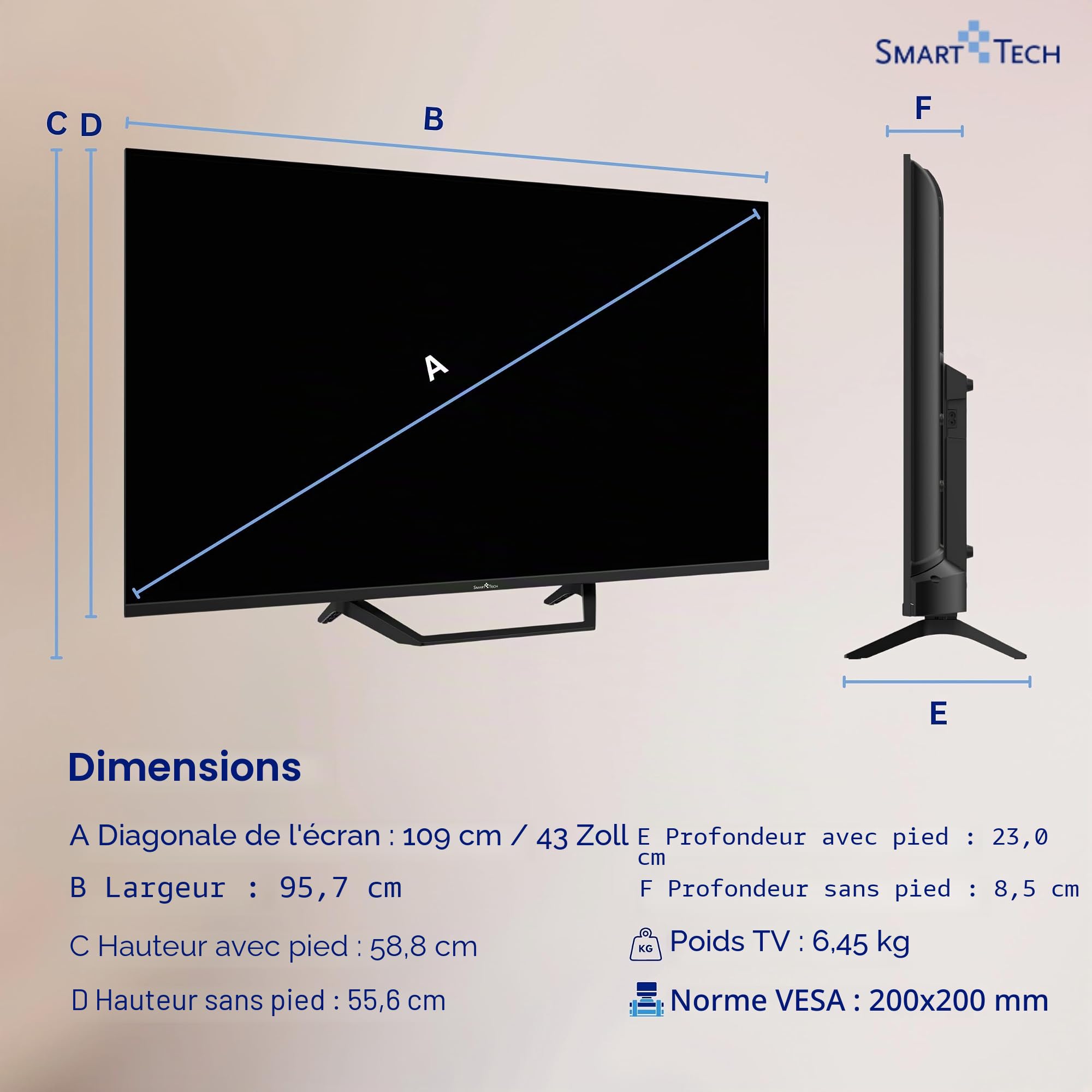 Smart Tech QLED 43QG06V2 Téléviseur Google TV HDR avec résolution 4K UHD, Bluetooth et Triple Tuner, Smart TV 43QG06V2 (2026)