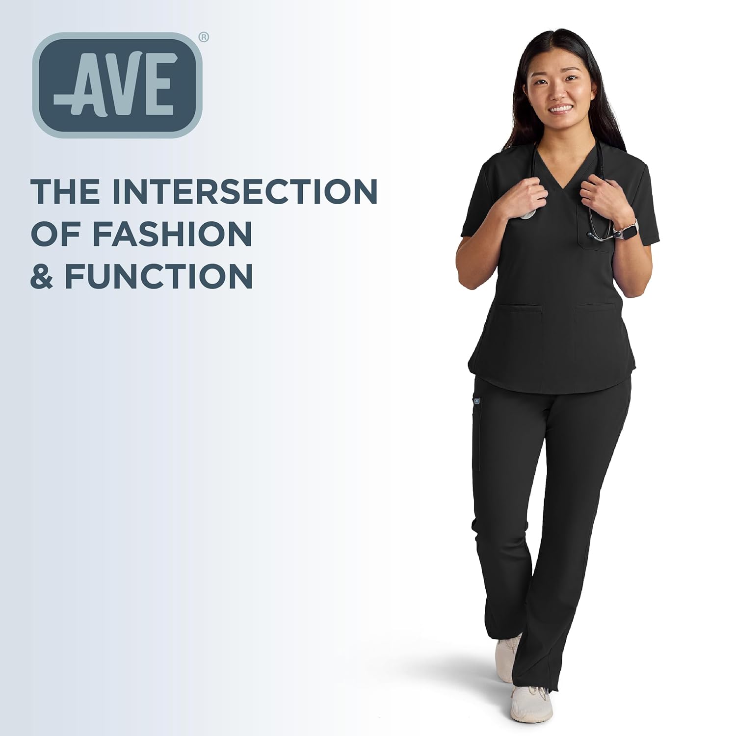 ave. Lex Women’s Scrub Top, Tunic Style, 4-Way Stretch Fabric, Comfort, Easy Care Women’s Scrubs, Wrinkle-Resistant, For Nurses & Medical Professionals, Machine Washable (M, Black) - Image 7