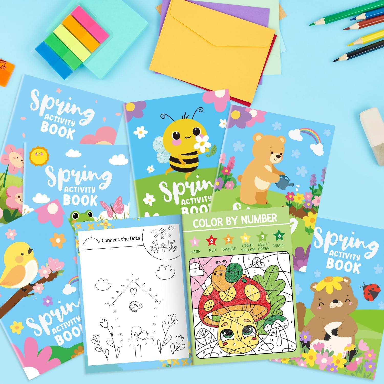 JAPBOR Spring Activity Coloring Books - Mini Easter Springtime Activities Color Book Bulk for Kids Party Favors, Bird Bee Rabbit Bear Small Colouring Pages for Gifts Class School Drawing Painting Game