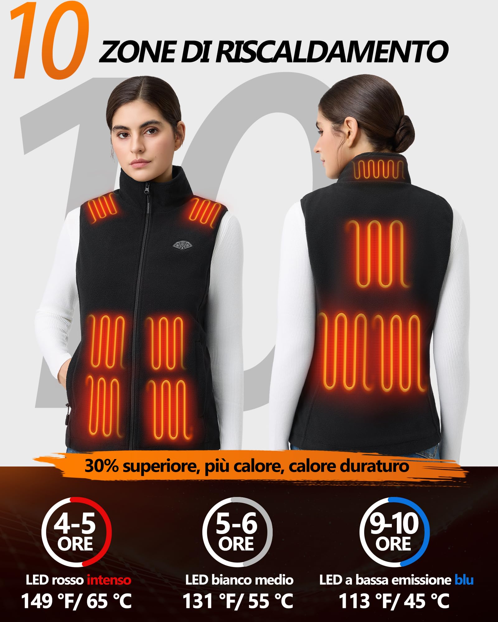 Topdot Pile Gilet Riscaldato Donna, Gilet Termico con Batteria 16000mAh | 10 Zone di Riscaldamento con 3 Temperature, Polare de Peloso Gilet Termico Leggero per Lavori All'aperto