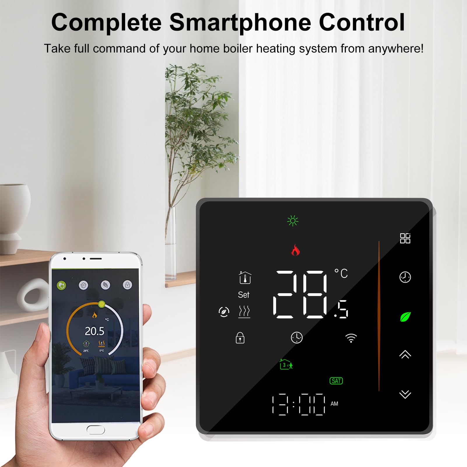 Inteligentny Termostat do Ogrzewania Podłogowego, Termostat WiFi z Wyświetlaczem LED, Sterowanie z Aplikacji, Programowalny Tygodniowy, dokładność ±1°C, (BHT-006GALW Wodne ogrzewanie