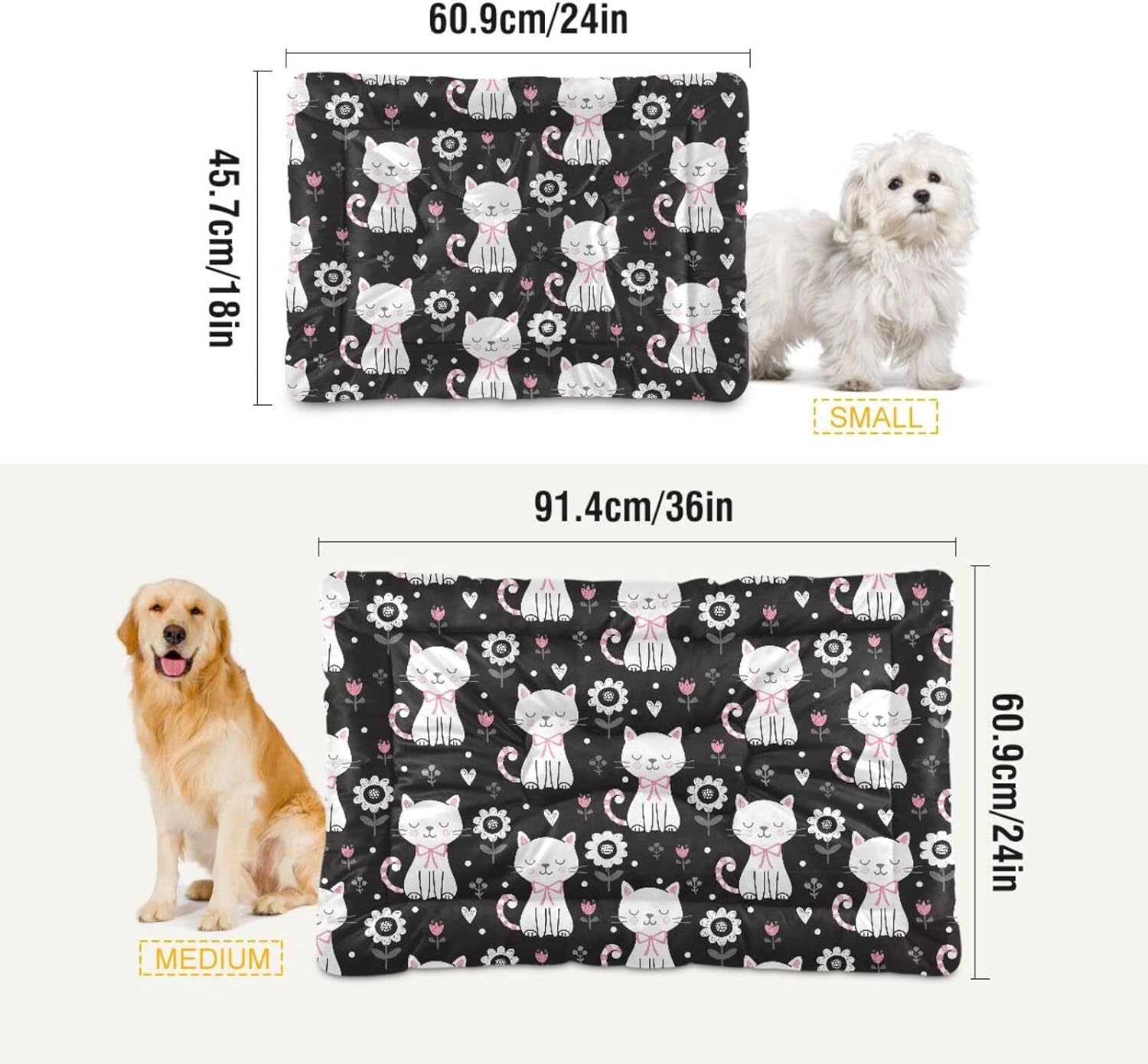 review Ultra Soft Pet Bed Washable Dog Bed Crate Mat for Dogs Fleece Dog Crate Kennel Pad Cat Pet Bed Liner 36x24in Kittens and Flowers