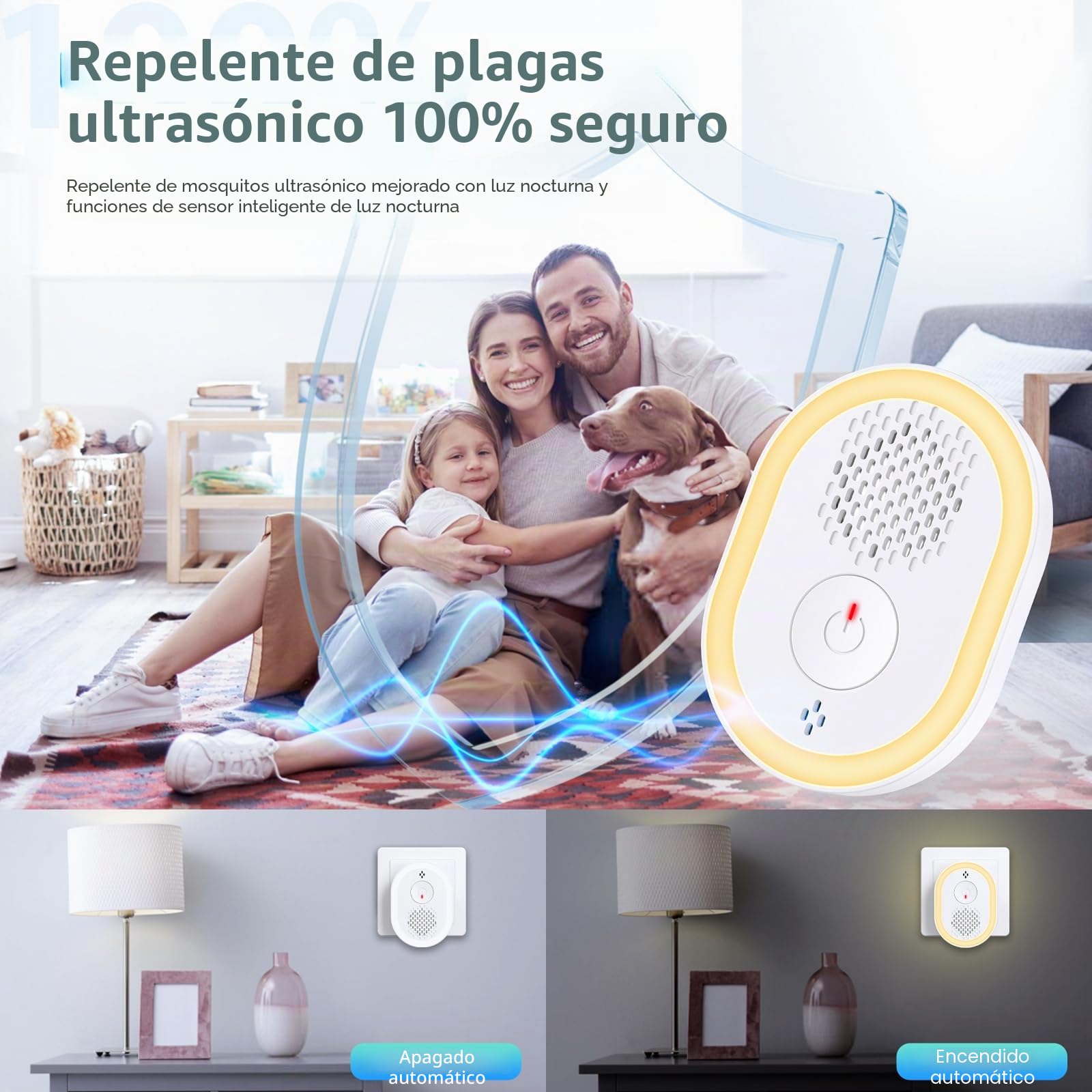Repelente Ultrasónico de Plagas, 6 Paquetes Electrónico Repelente Mosquitos Control de Plagas, Dispositivo Ultrasónico Anti Mosquitos para Interiores, Insectos, Moscas, Cucarachas, Arañas, Roedores