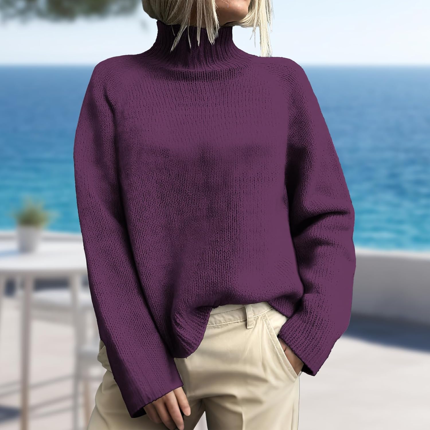 Womens Turtleneck Pullover Sweaters Chunky Fall Vintage Sweaters Casual Pullover Basic Top Trendy Outfits - Image 2