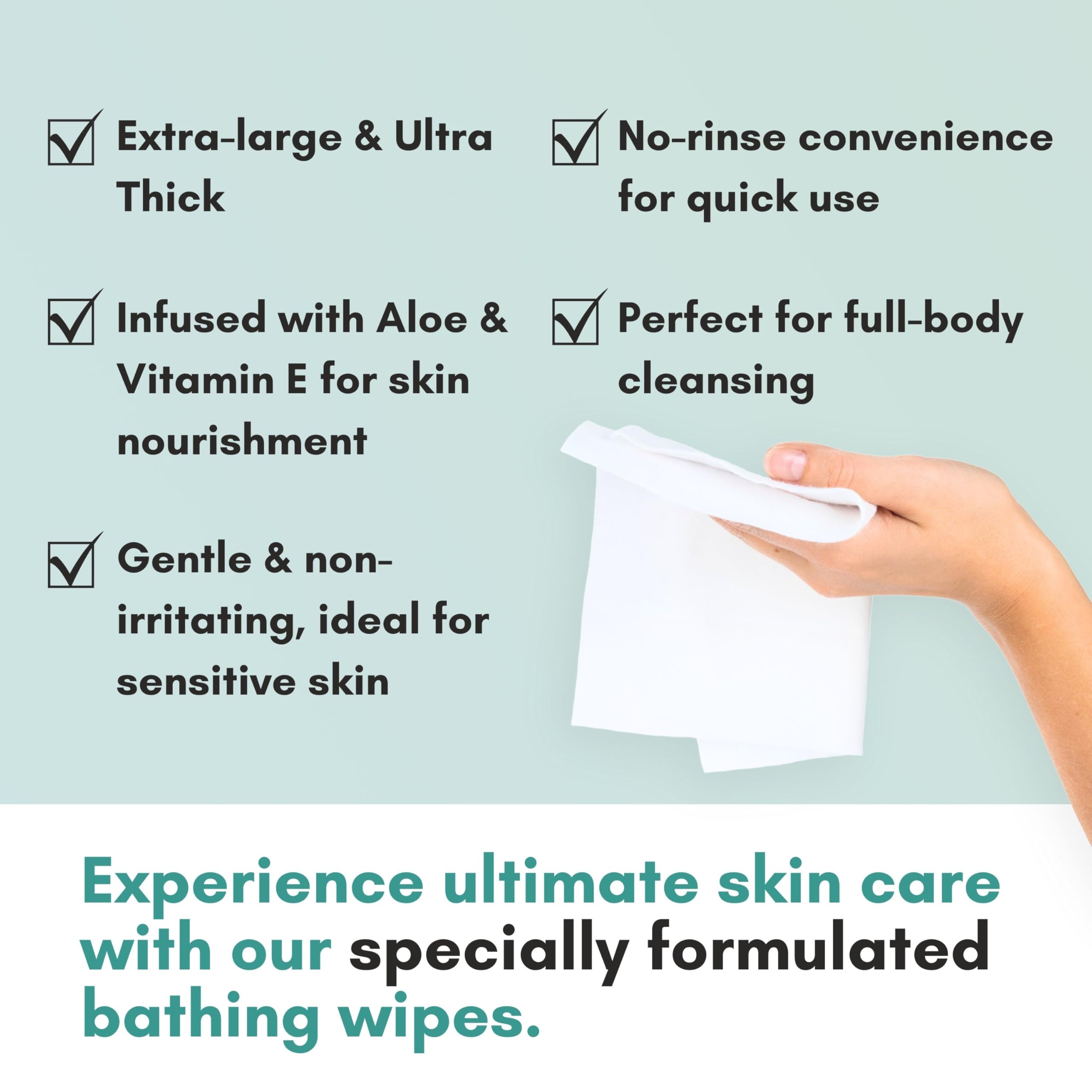Nurture Valley Ultra dicke, spülfreie Badetücher ohne Dusche (12er Pack) | 120 extra große Schwamm-Badetuch-Tücher für Erwachsene - 12 Packungen mit 10