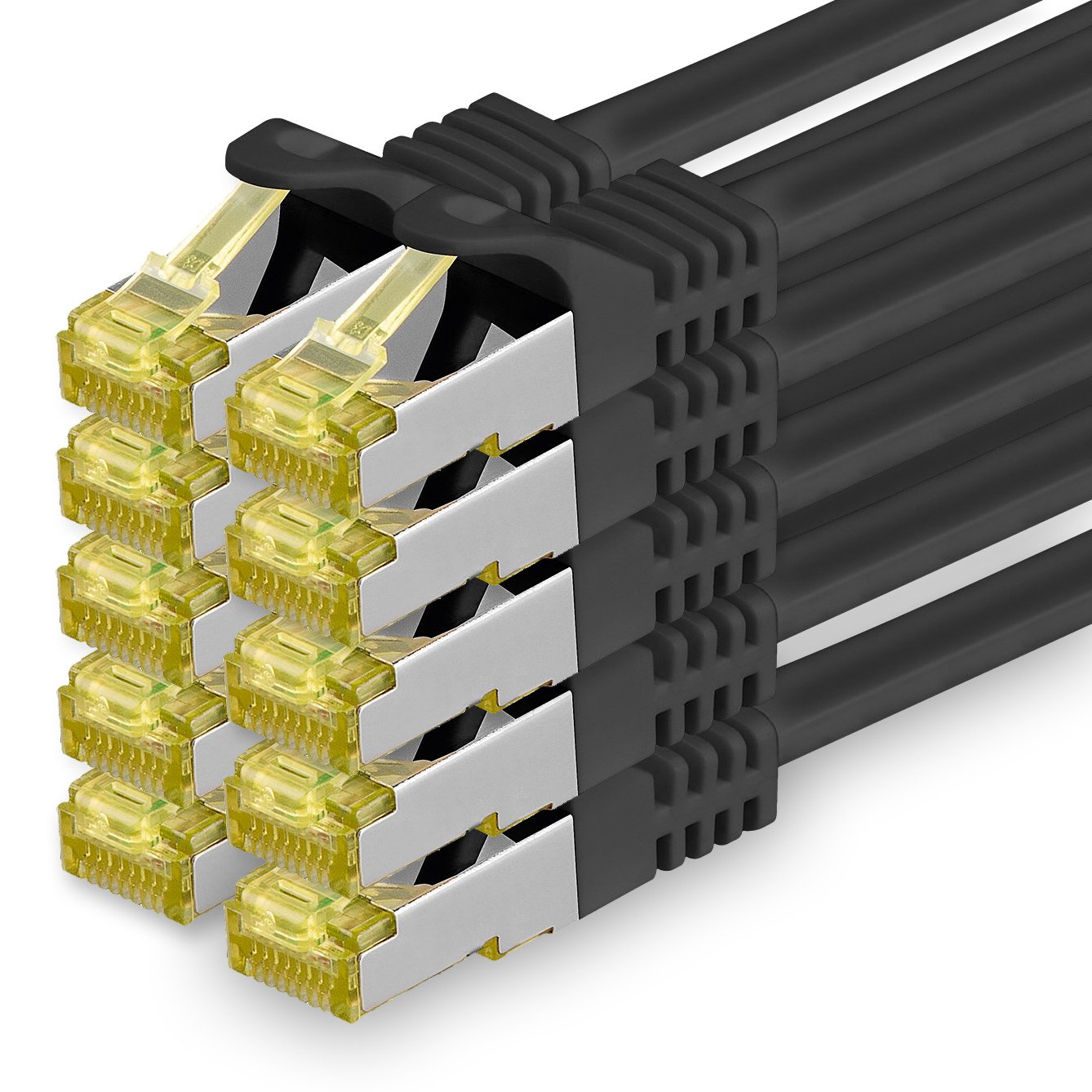 1aTTack.de Cat.7 Netzwerkkabel 2m Schwarz 10 Stück Cat7 Ethernetkabel Netzwerk LAN Kabel Rohkabel 10 Gb s SFTP PIMF LSZH Set Patchkabel mit Rj 45 Stecker Cat.6a