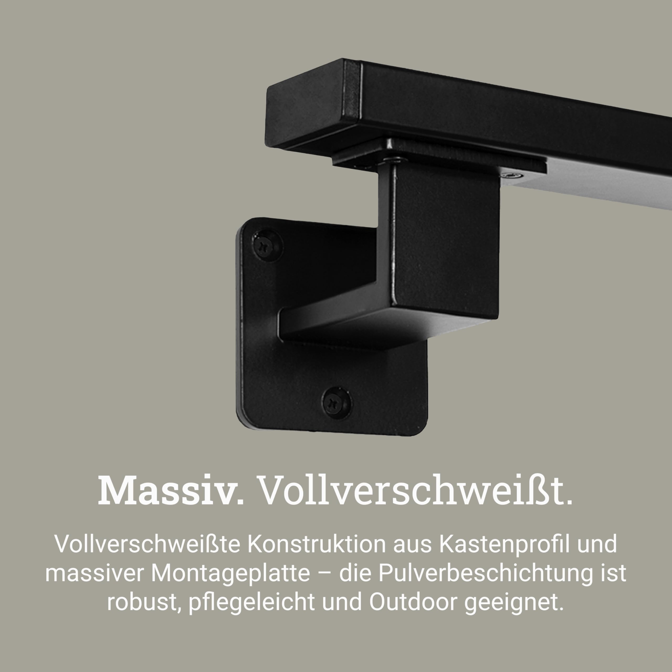 Natural Goods Berlin Handlauf Set OBLONG Metall schwarz / 2x Stück Handlaufhalter WIDE & 150cm Treppengeländer/rostfreier, pulverbeschichteter Treppenhandlauf/Handlauf Treppe Innen & Außen