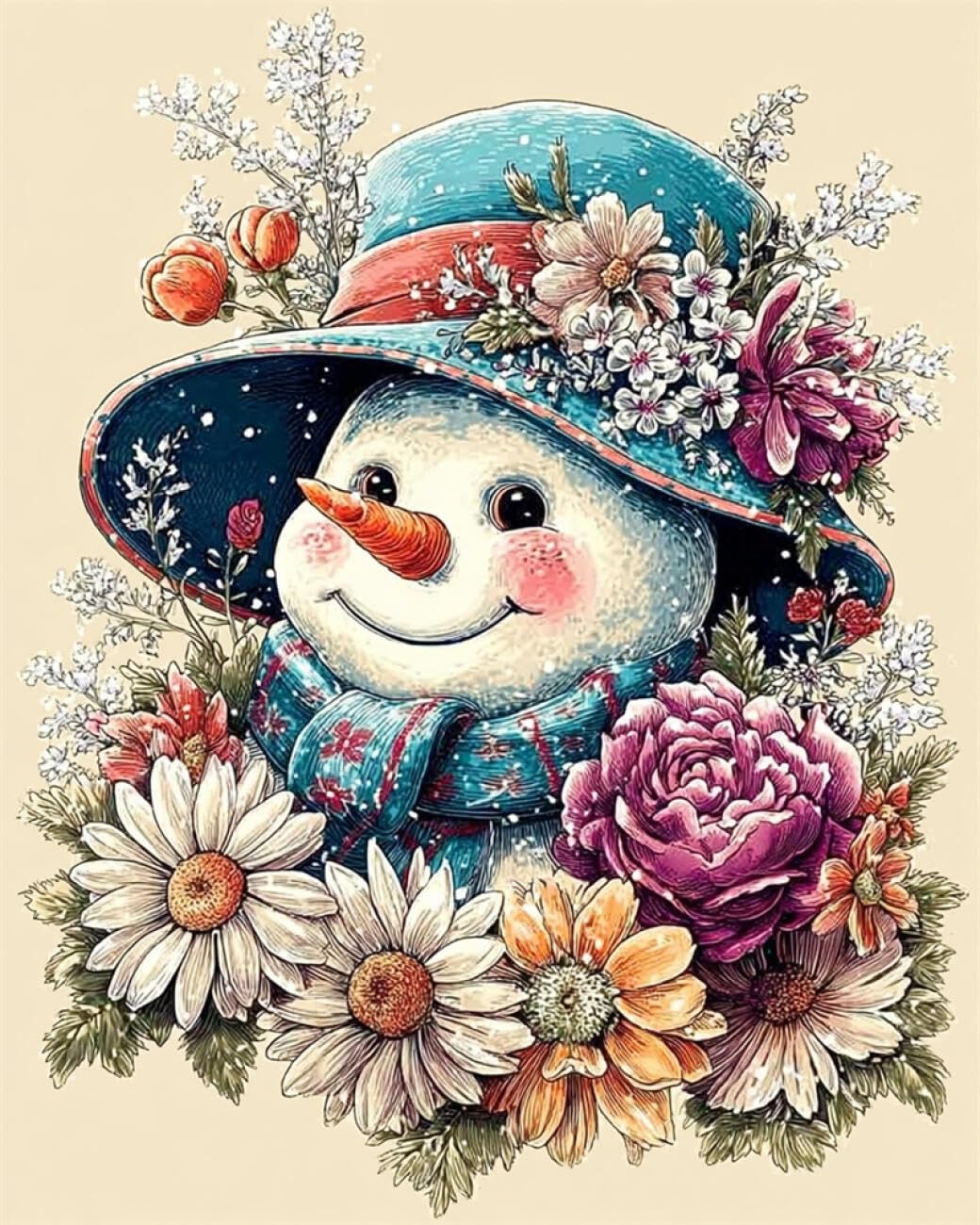 AMBATTERY DIY Embroidery Beads Set Watercolor Snowman and Flowers Bead Embroidery Kit for Adults Needlepoint Tapestry Set Beaded Stitching 60x80cm
