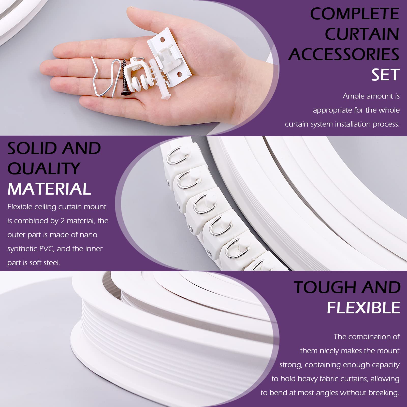 Swpeet 151PCS 5 Metri Soffitto Curvo Tenda Track Kit, Monte Soft Finestre Curva Binario, Rulli Traccia, Sistema di Tenda, Clip per tende in metallo, Staffe a soffitto a scatto
