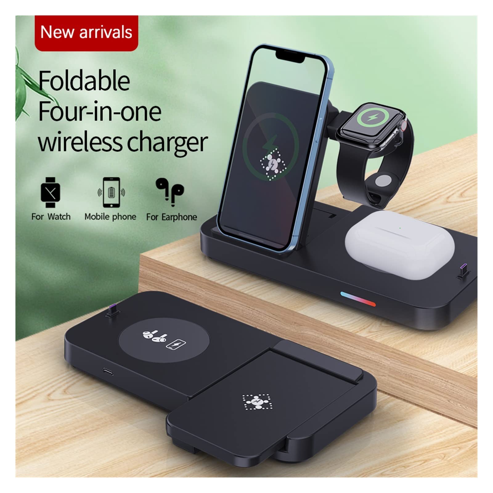 Support de Chargeur sans Fil Station Charge Rapide 30W for écouteur téléphone Montre Compact et Puissant(Blanc)