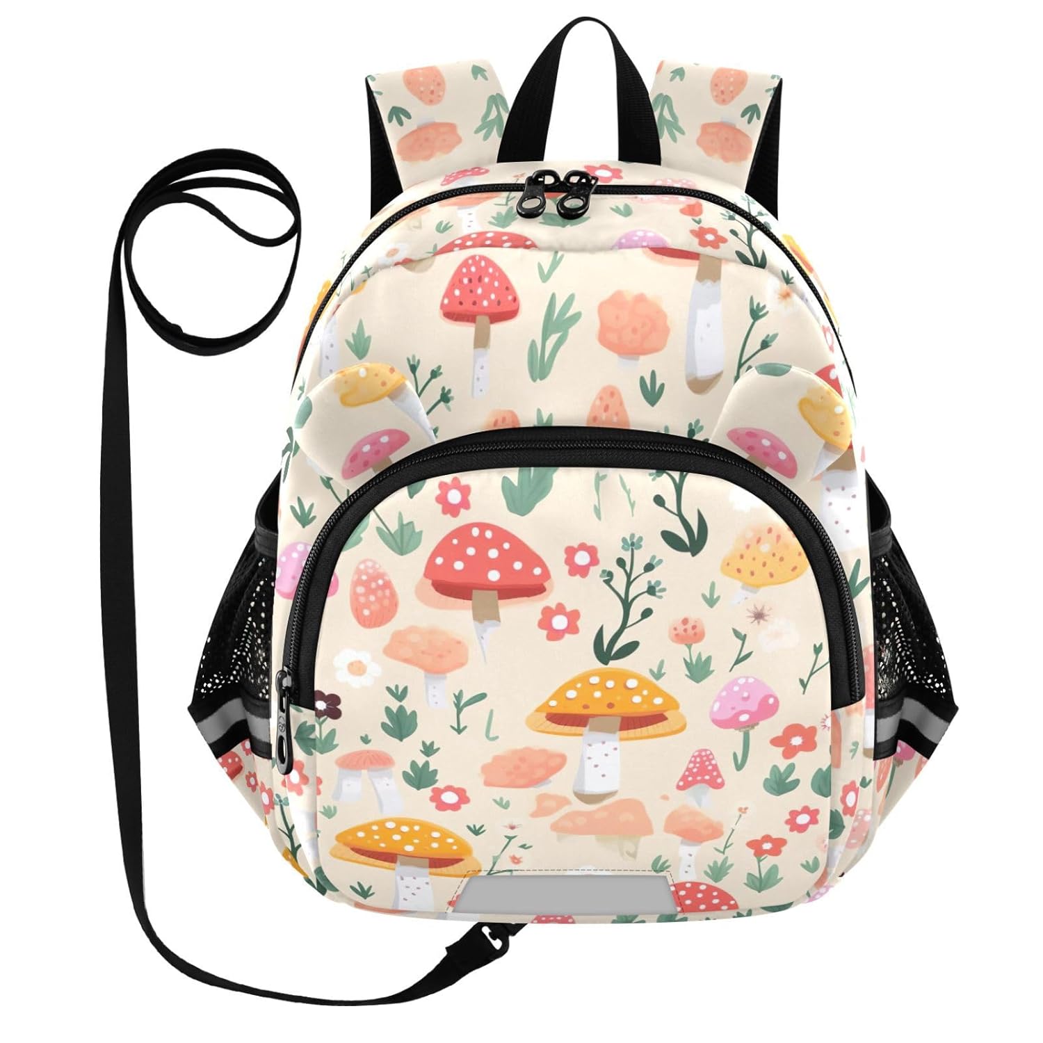 Colorful Mushrooms Leaves Toddler Harness Backpack for Boys Girls 3-6 Years Kids Backpack with Anti Lost Safety Leash Child Leash Backpack for Walking Travel Preschool